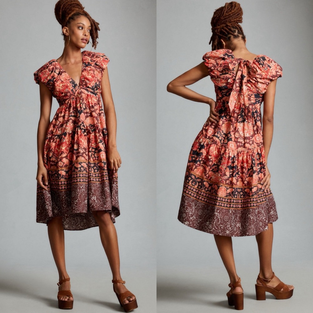 NWT Anthropologie Printed V-Neck Babydoll Dress